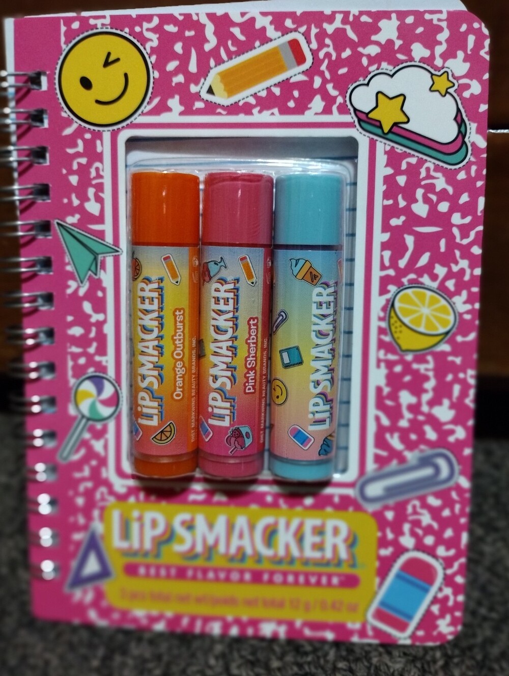 Lip Smackers Lip Balm Trio With Notebook- Orange, Pink, Blue